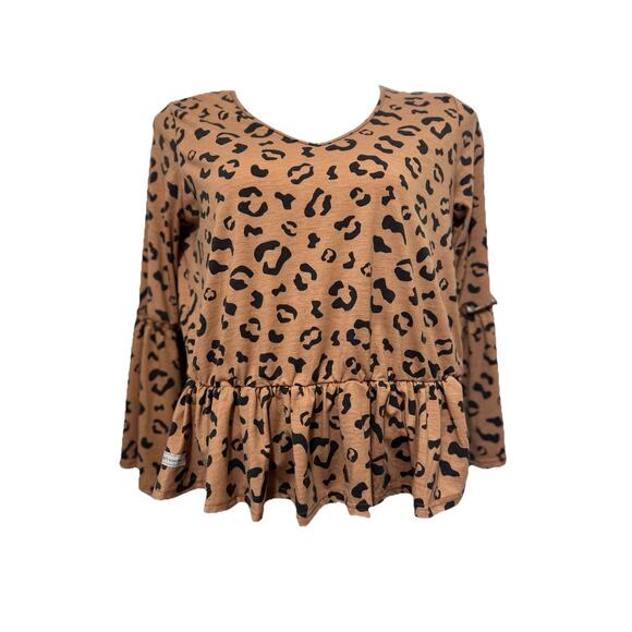 Simply Southern Womens Size Xl Cheetah Print Blouse With ruffle Bottom. Boho - Picture 1 of 10
